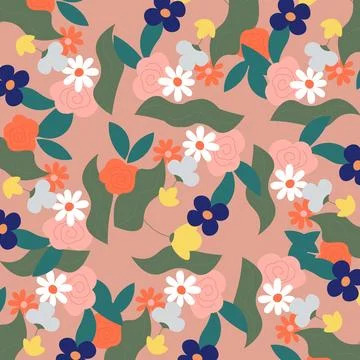Abstract flat hand draw floral pattern background. Vector. Illustrazione stock