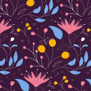 Abstract flat hand draw floral pattern background. Vector. Stock Illustration