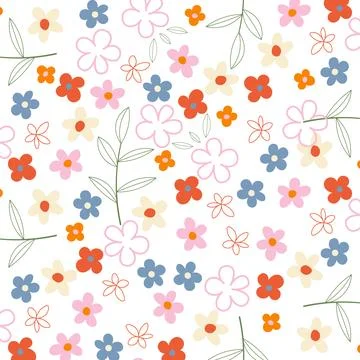 Abstract flat hand draw floral pattern background. Vector. Stock Illustration