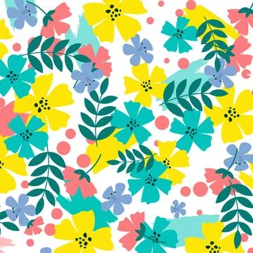 Abstract flat hand draw floral pattern background. Vector. Stock Illustration