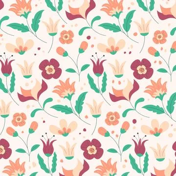 Abstract flat hand draw floral pattern background. Vector. Stock Illustration