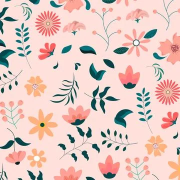 Abstract flat hand draw floral pattern background. Vector. Stock Illustration