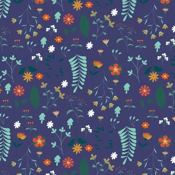 Abstract flat hand draw floral pattern background. Vector. Stock Illustration