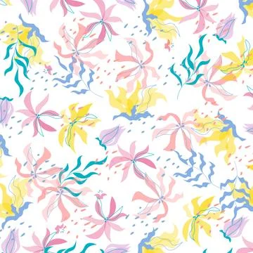 Abstract flat hand draw floral pattern background. Vector. Stock Illustration