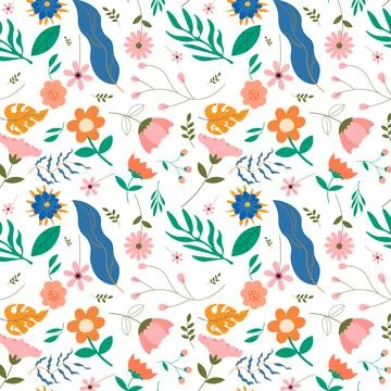 Abstract flat hand draw floral pattern background. Vector. Stock Illustration