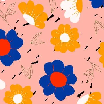 Abstract flat hand draw floral pattern background. Vector. Stock Illustration