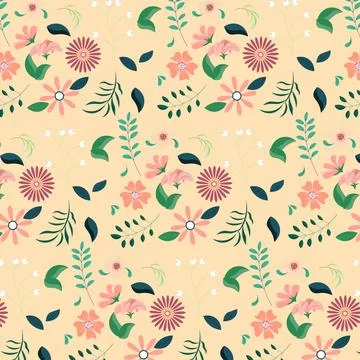 Abstract flat hand draw floral pattern background. Vector. Stock Illustration