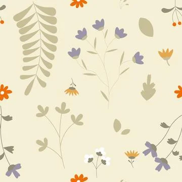 Abstract flat hand draw floral pattern background. Vector. Stock Illustration