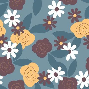 Abstract flat hand draw floral pattern background. Vector. Stock Illustration