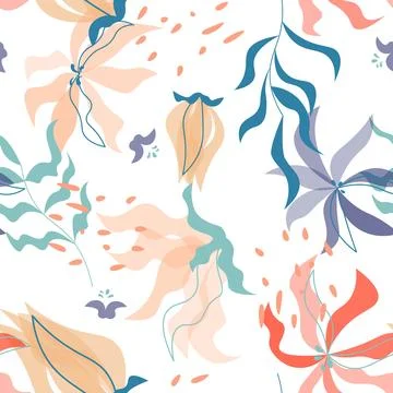 Abstract flat hand draw floral pattern background. Vector. Stock Illustration