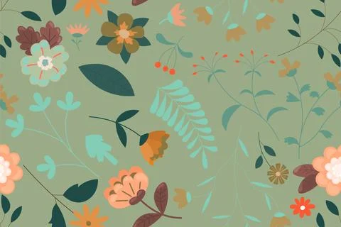 Abstract flat hand draw floral pattern background. Vector. Stock Illustration