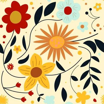Abstract flat hand draw floral pattern background. Vector. Stock Illustration