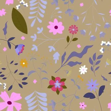 Abstract flat hand draw floral pattern background. Vector. Stock Illustration