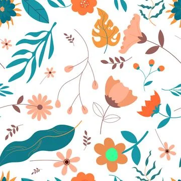 Abstract flat hand draw floral pattern background. Stock Illustration