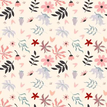 Abstract flat hand draw floral pattern background. Vector. Stock Illustration