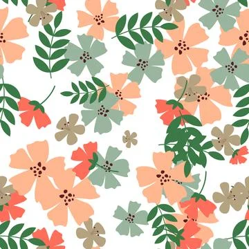 Abstract flat hand draw floral pattern background. Vector. Stock Illustration
