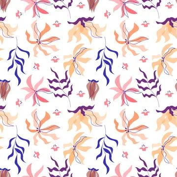 Abstract flat hand draw floral pattern background. Vector. Stock Illustration