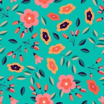 Abstract flat hand draw floral pattern background. Stock Illustration