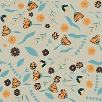 Abstract flat hand draw floral pattern background. Stock Illustration