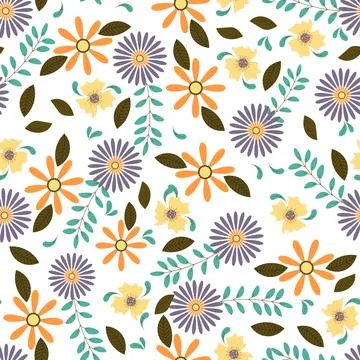 Abstract flat hand draw floral pattern background. Vector. Stock Illustration