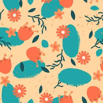Abstract flat hand draw floral pattern background. Vector. Stock Illustration