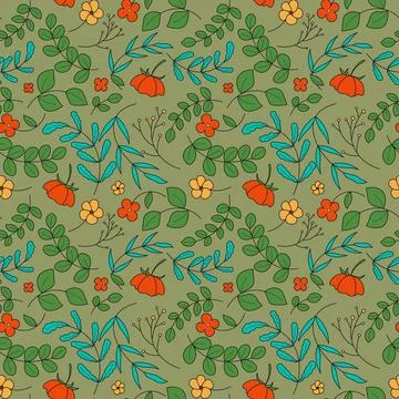 Abstract flat hand draw floral pattern background. Vector. Illustrazione stock