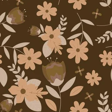 Abstract flat hand draw floral pattern background. Stock Illustration