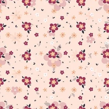Abstract flat hand draw floral pattern background. Stock Illustration