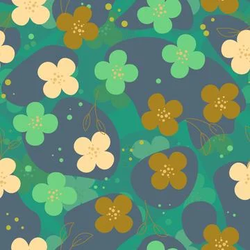 Abstract flat hand draw floral pattern background. Stock Illustration