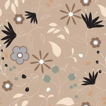 Abstract flat hand draw floral pattern background. Stock Illustration