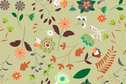 Abstract flat hand draw floral pattern background. Illustrazione stock