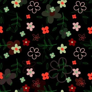 Abstract flat hand draw floral pattern background. Illustrazione stock