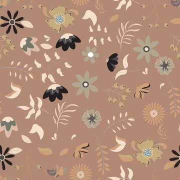 Abstract flat hand draw floral pattern background. Stock Illustration