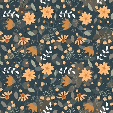 Abstract flat hand draw floral pattern background. Stock Illustration
