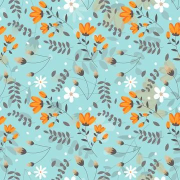 Abstract flat hand draw floral pattern background. Stock Illustration