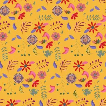 Abstract flat hand draw floral pattern background. Vector. Stock Illustration