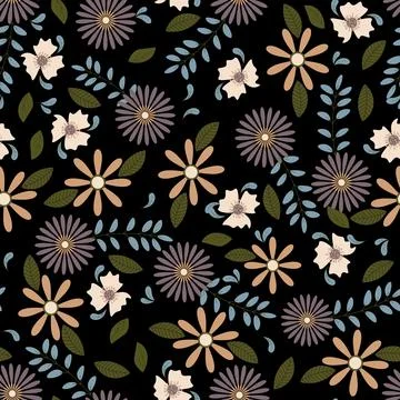 Abstract flat hand draw floral pattern background. Stock Illustration