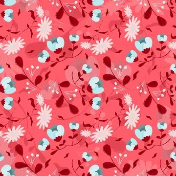 Abstract flat hand draw floral pattern background. Stock Illustration