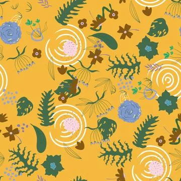 Abstract flat hand draw floral pattern background. Vector. Illustrazione stock