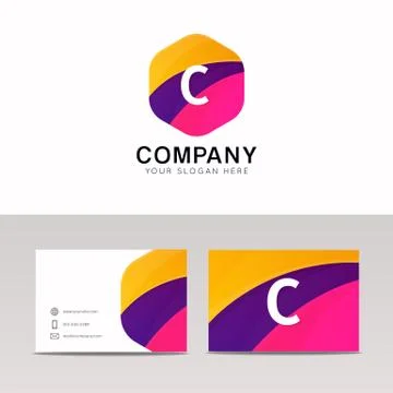 Abstract flat hexagon shape C logo letter iconic sign vector design Stock Illustration