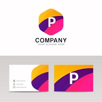 Abstract flat hexagon shape P logo letter iconic sign vector design Stock Illustration