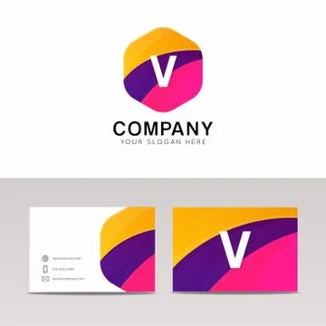 Abstract flat hexagon shape V logo letter iconic sign vector design Stock Illustration