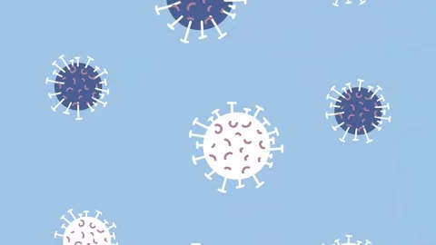 Abstract flat illustration of coronavirus cells floating on blue background.. Stock Footage 333897989