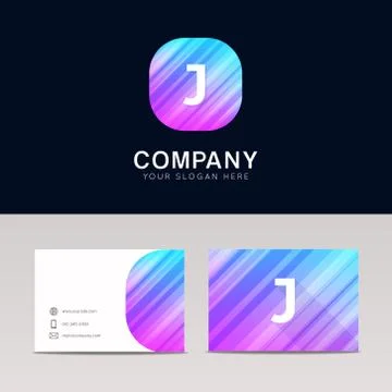 Abstract flat J icon sign symbol company logo with business card vector desig Stock Illustration
