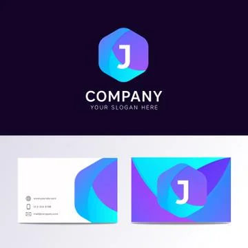 Abstract flat J letter logo iconic sign with company business card vector d.. Stock Illustration