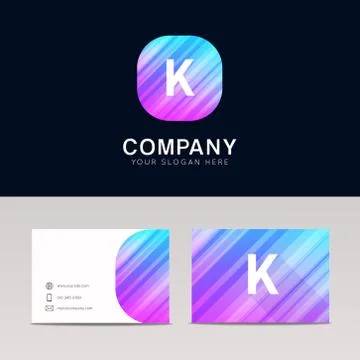 Abstract flat K icon sign symbol company logo with business card vector desig Stock Illustration