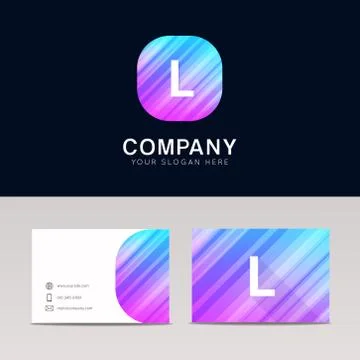 Abstract flat L icon sign symbol company logo with business card vector desig Stock Illustration