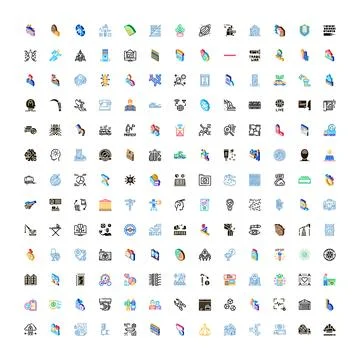 Abstract flat line and isometric icon set Stock Illustration