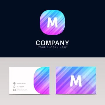 Abstract flat M icon sign symbol company logo with business card vector desig Stock Illustration