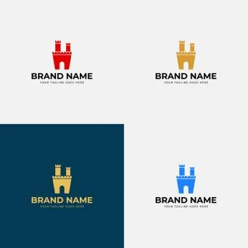 Abstract flat modern shield Castle tower silhouette for real estate, protect  Stock Illustration